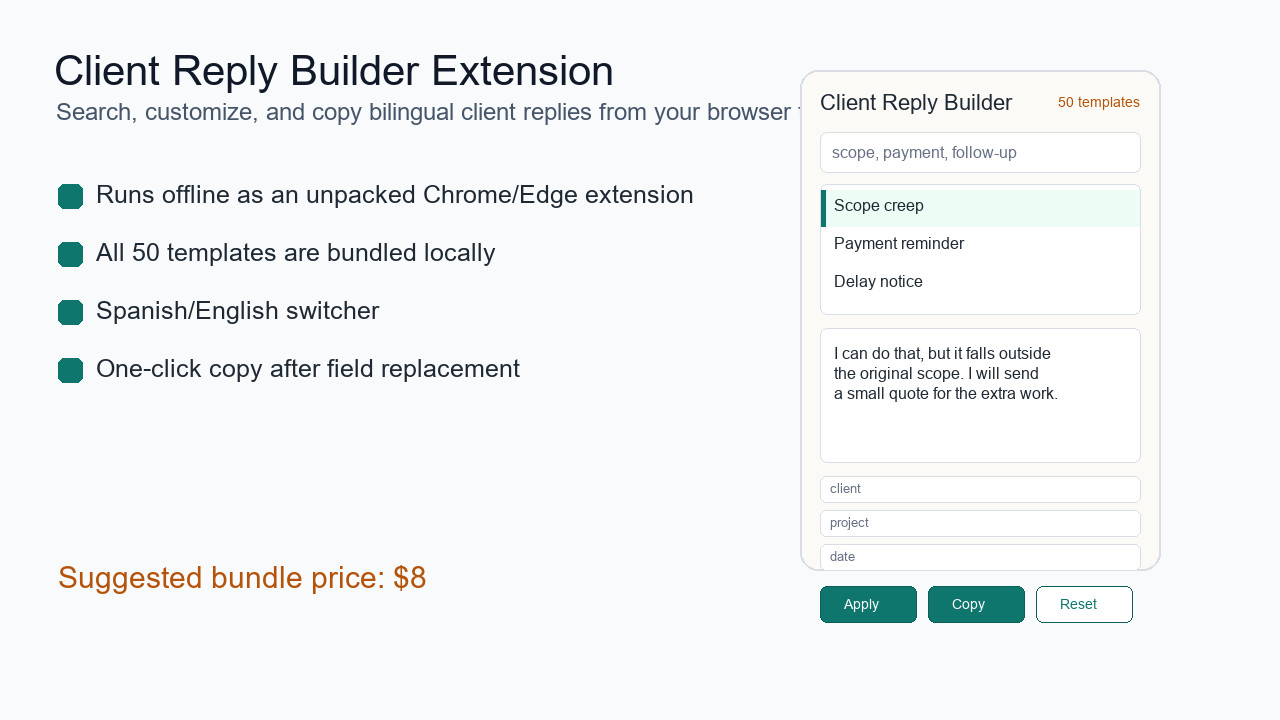 Client Reply Builder Extension mockup